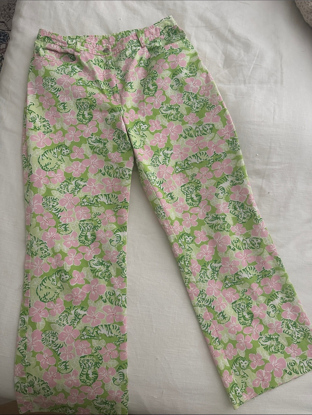 Lilly Pulitzer Vintage Floral Pink & Green Tiger Cotton Pants